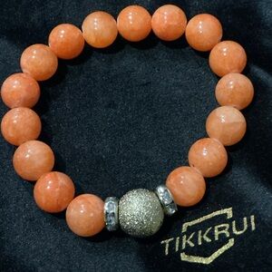 Orange Beaded Stretch Bracelet with Glitter Accent
